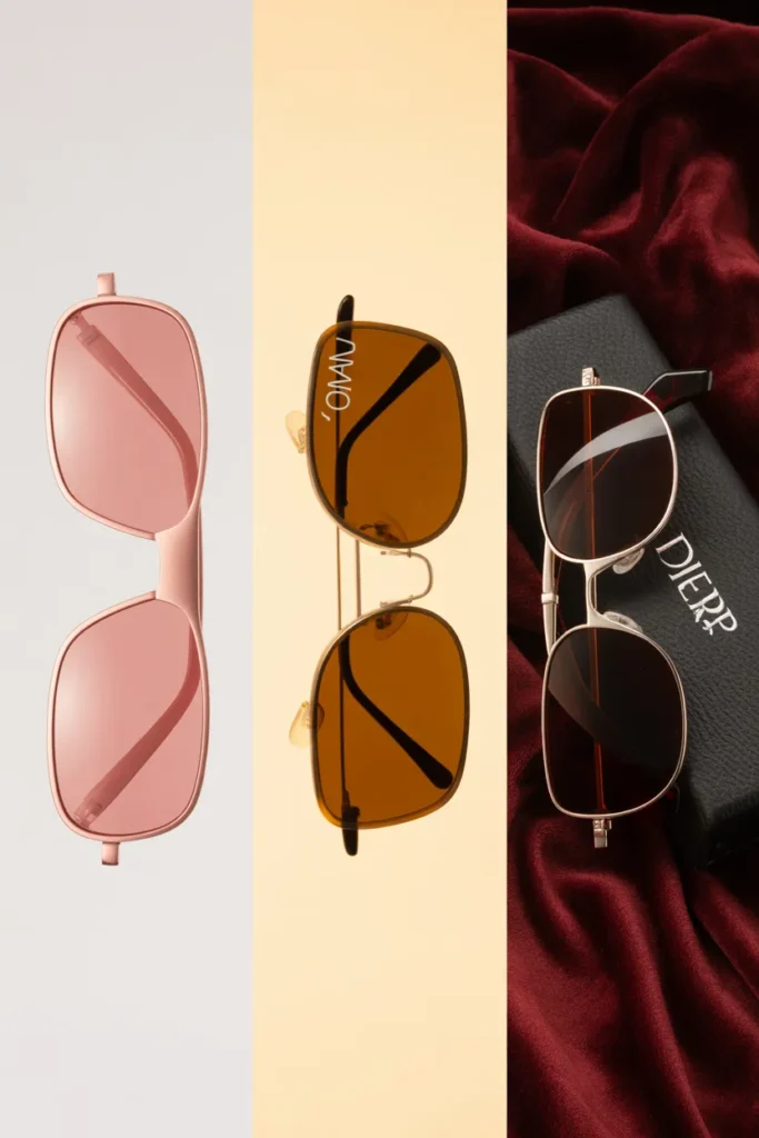 Three tinted sunglasses Y2K options at different price tiers from Amazon to vintage Dior
