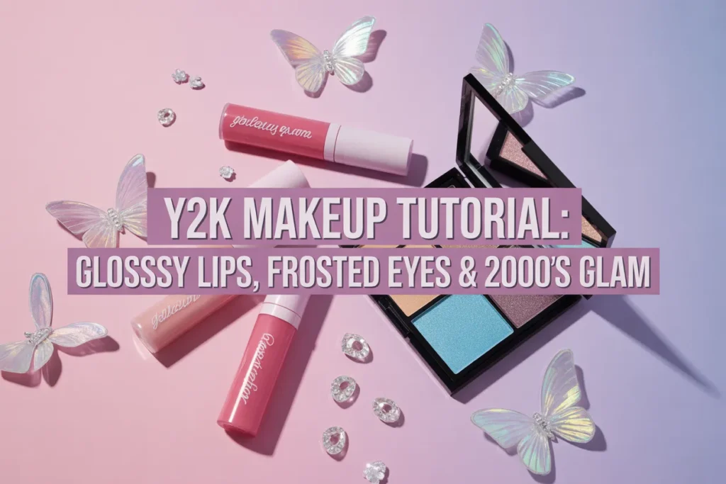 Y2K Makeup Tutorial Glossy Lips, Frosted Eyes & 2000s Glam