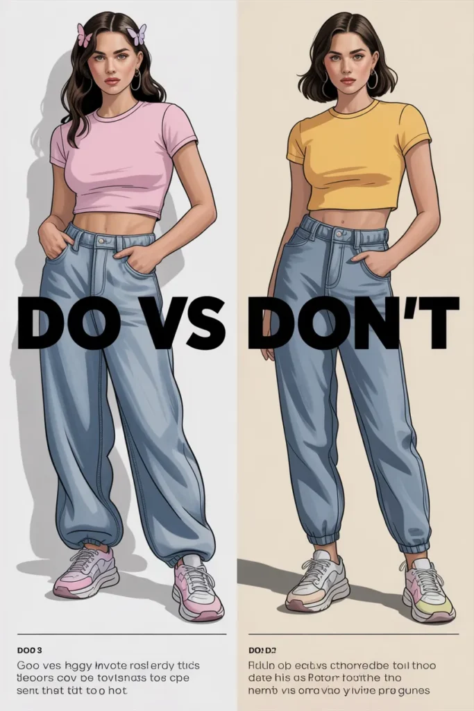 Y2K streetwear styling do's and don'ts comparison for 2000s urban look