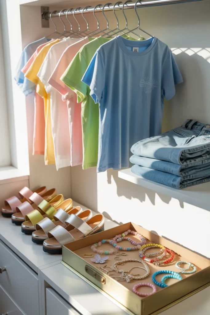 Y2K summer capsule wardrobe closet with thrifted pieces and budget friendly styling