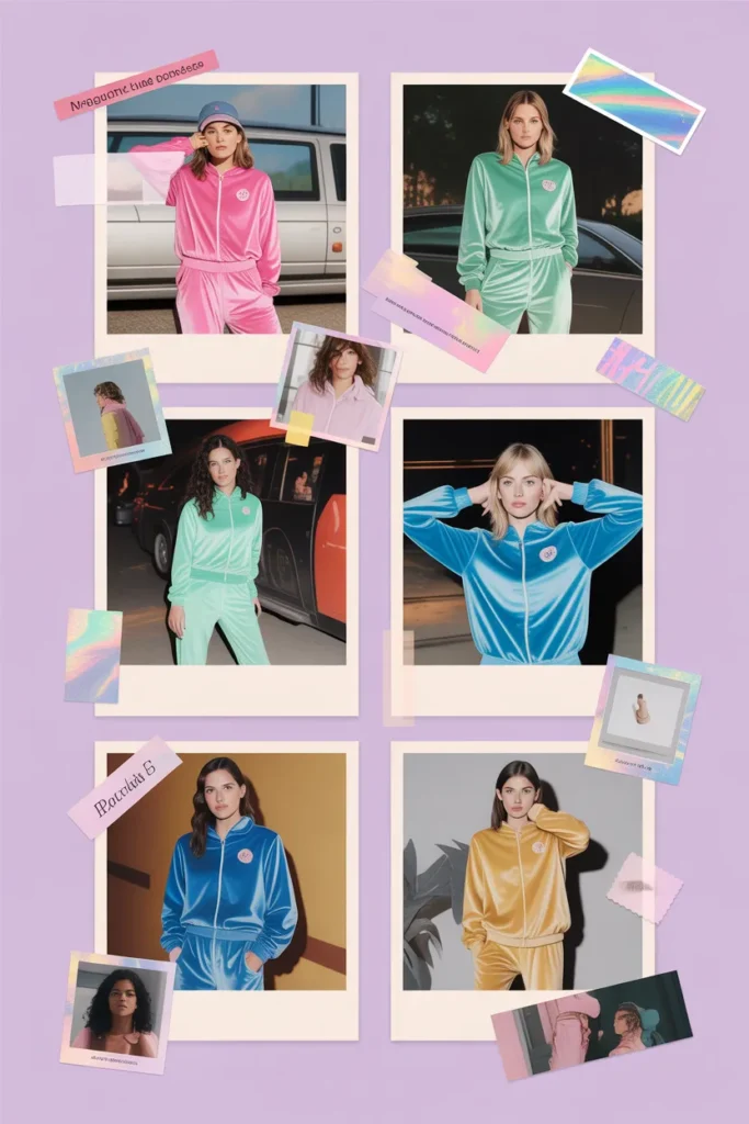 Y2K velour tracksuit celebrity inspiration mood board for 2026 outfits