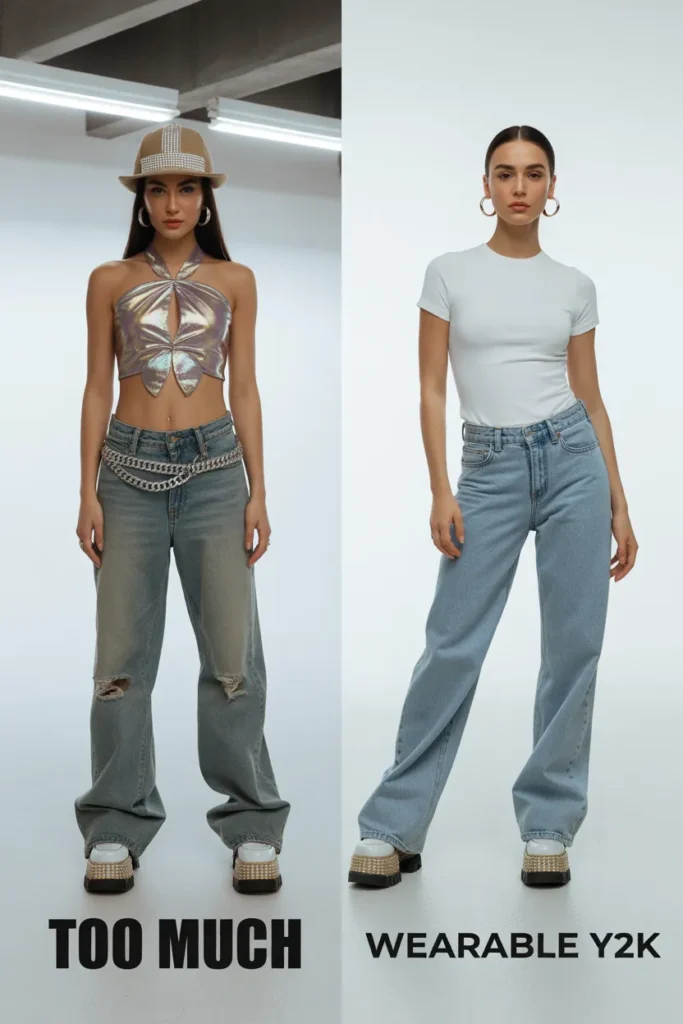 how to wear platform shoes Y2K side by side comparison wearable versus costume styling