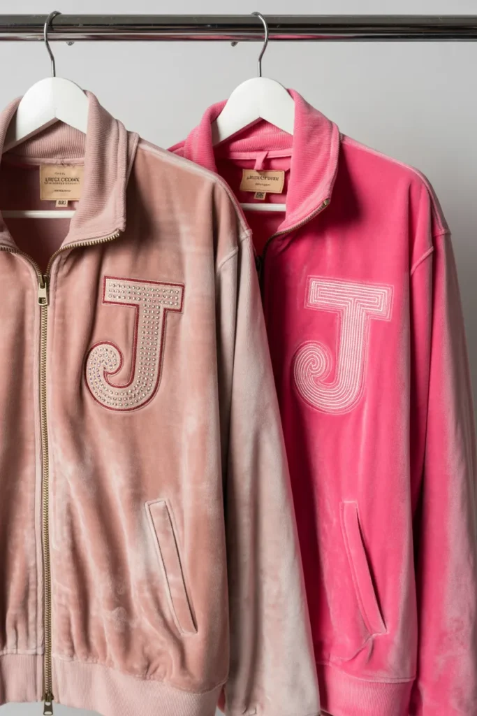 Authentic vintage Juicy Couture velour jacket compared to modern Y2K reproduction