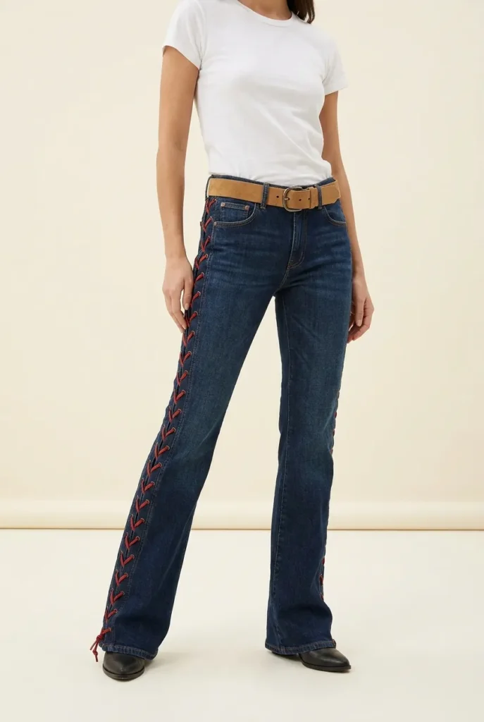 Side-laced low-rise jeans inspired by Christina Aguilera Y2K denim style