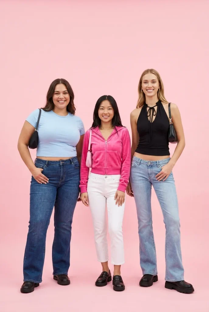 Size-inclusive Y2K Amazon dupes styled on three different body types and heights.