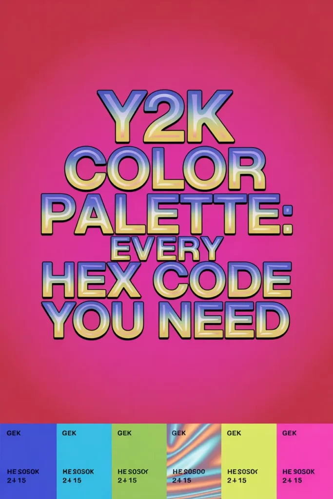 Y2K color palette Pinterest pin with hex codes and chrome typography