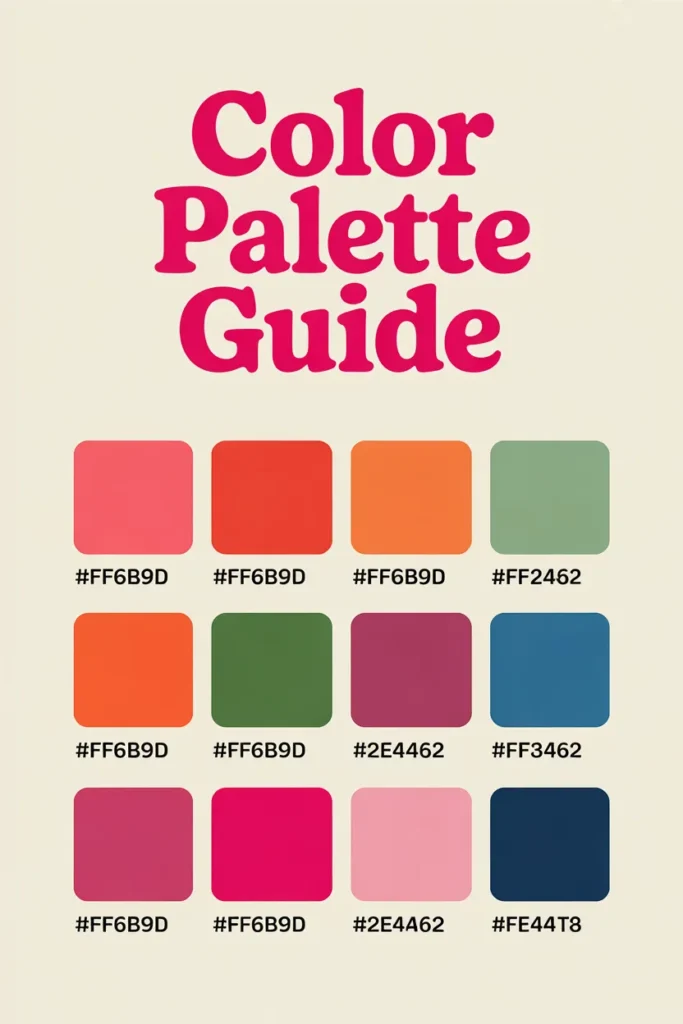 Y2K color palette hex codes chart with 12 signature 2000s colors