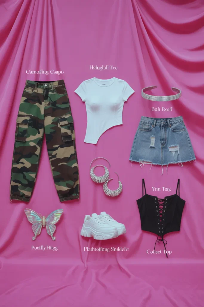 Y2K shopping mood board with Destiny's Child inspired pieces from current US retailers.